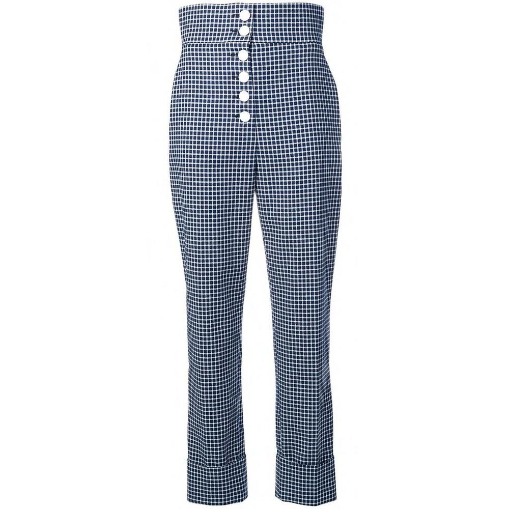 Sara Battaglia Trousers Women 27 Blue Gingham High Waist Button Front Pants